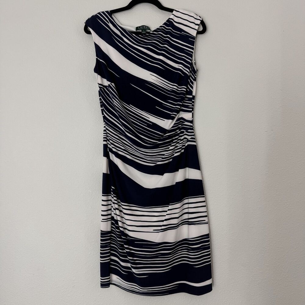 Lauren Ralph Lauren Womens Dress Size 4 Career White Blue Sheath